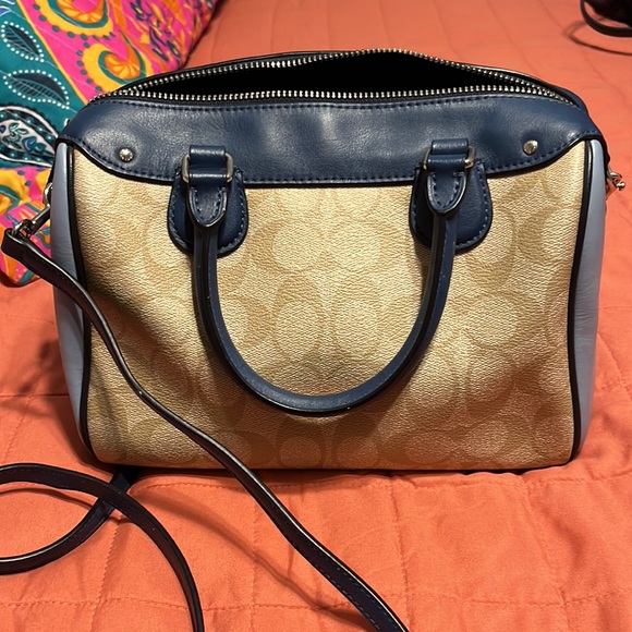 Blue and Cream Coach Satchel
